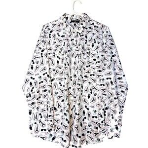 Karl Lagerfeld Women's L Paris Eiffel Tower Cat Glasses Gold Button up Blouse